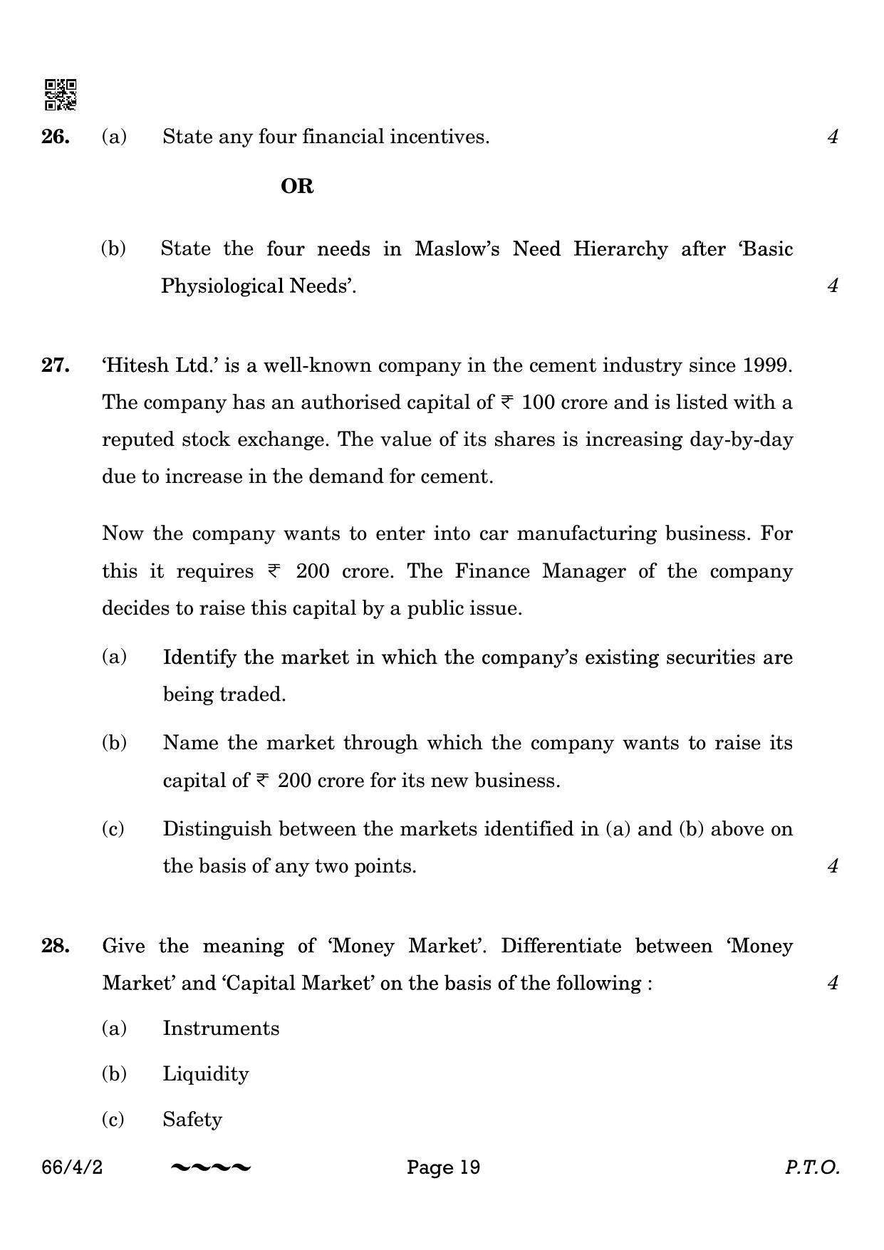 CBSE Class 12 66-4-2 Business Studies 2023 Question Paper - Page 19