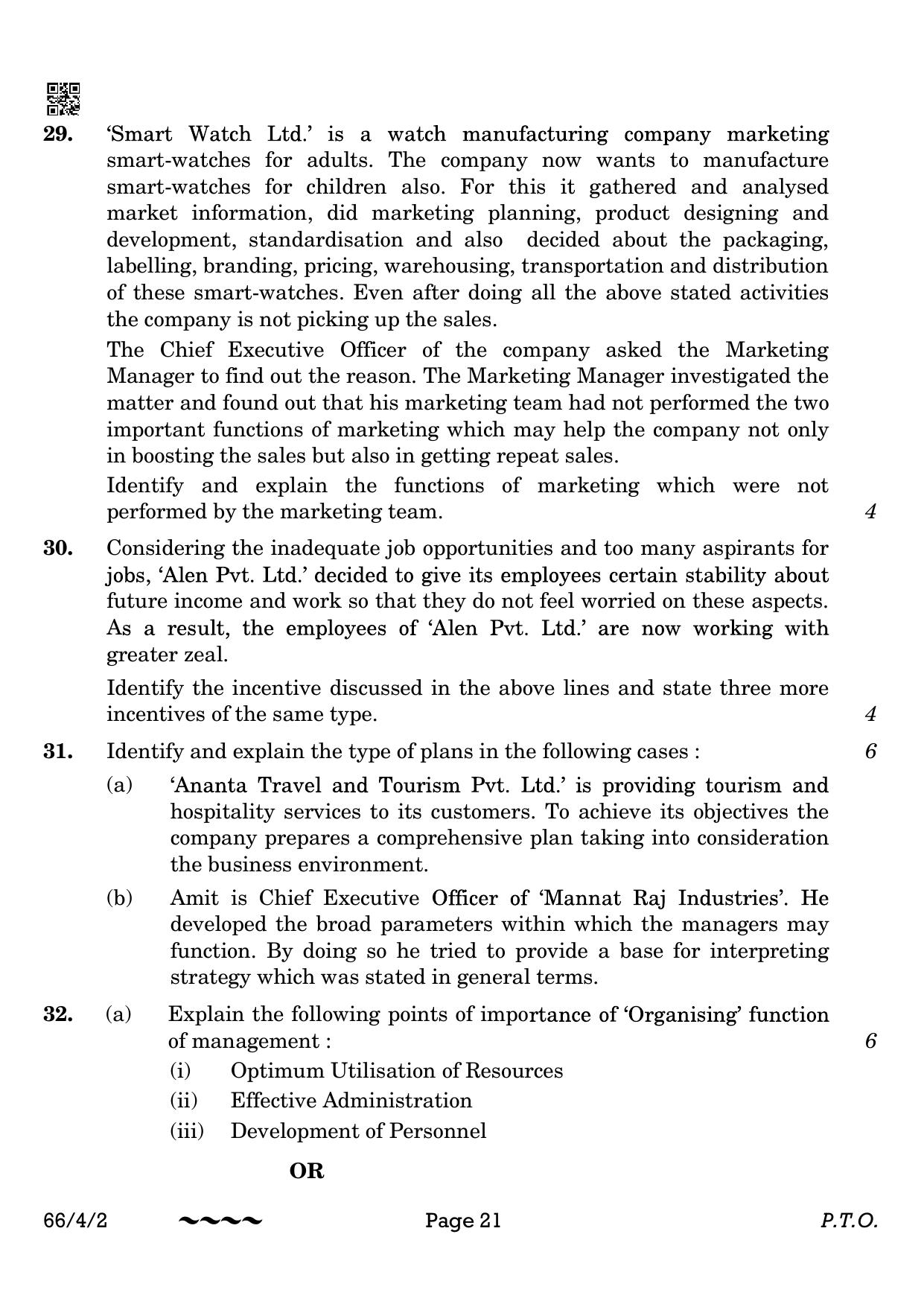 CBSE Class 12 66-4-2 Business Studies 2023 Question Paper - Page 21