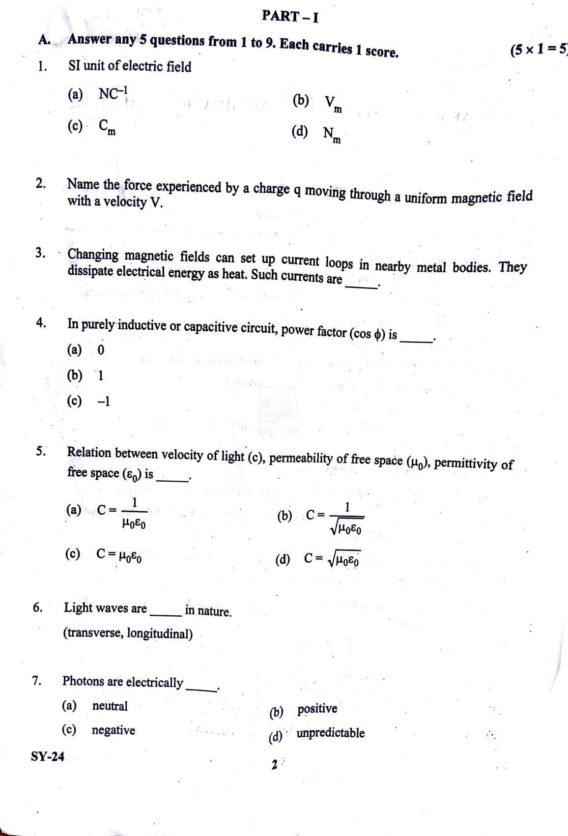 Kerala Plus Two Question Paper 2022 - Physics - Page 2