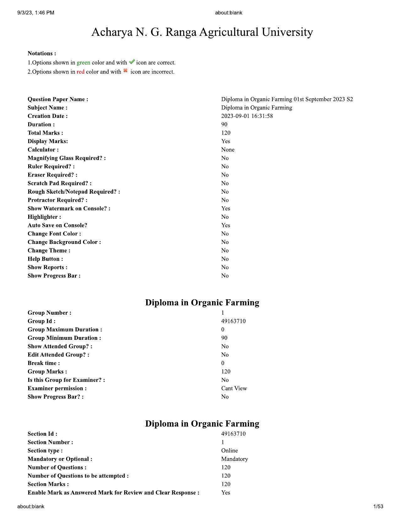 AGRICET 2023 Diploma in Organic Farming (DOF) Question Paper with Answers - Page 1