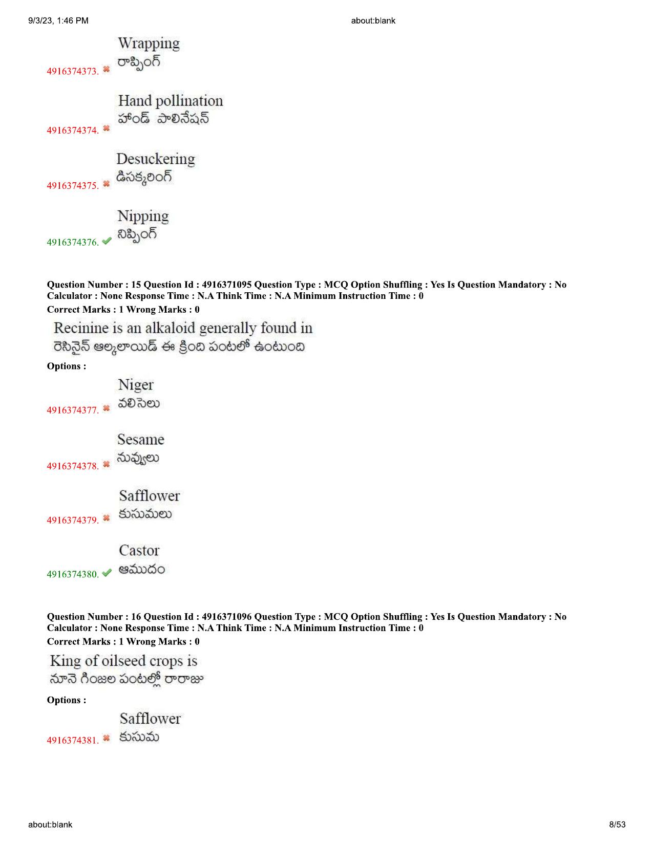 AGRICET 2023 Diploma in Organic Farming (DOF) Question Paper with Answers - Page 8