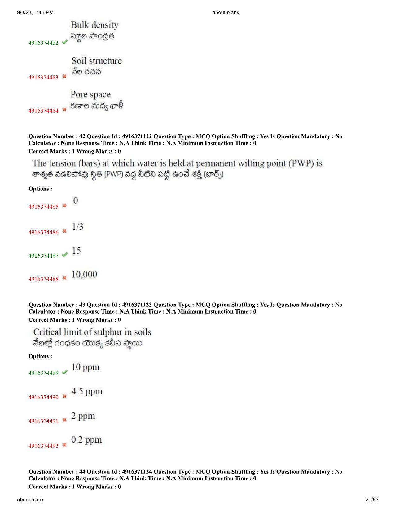 AGRICET 2023 Diploma in Organic Farming (DOF) Question Paper with Answers - Page 20