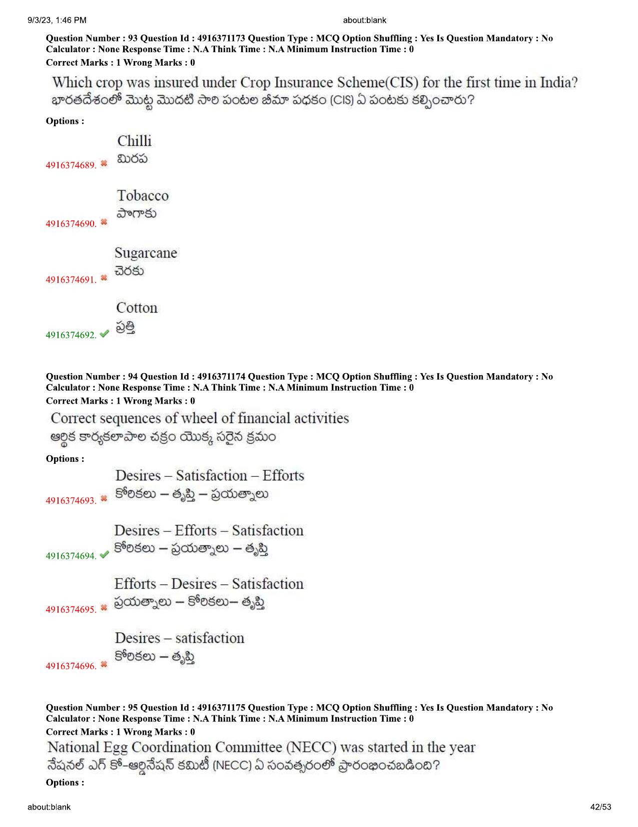 AGRICET 2023 Diploma in Organic Farming (DOF) Question Paper with Answers - Page 42