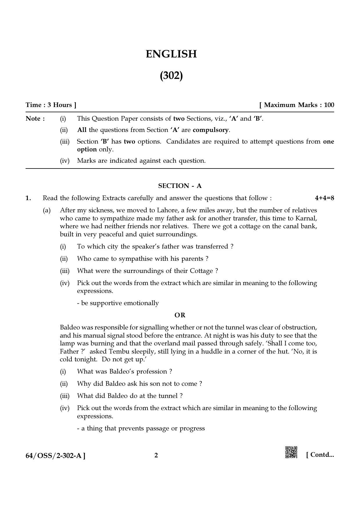NIOS October 2022 Class 12 English Question Paper - Page 2
