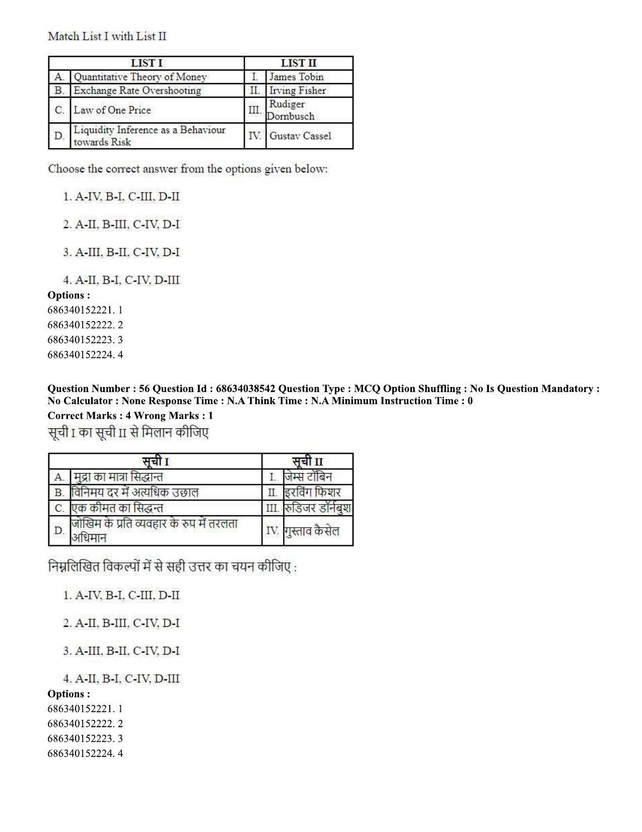 CUET PG 2023: COQP10 – Economics (Hin) - Shift 2 (25-06-2023) Question Paper - Page 57
