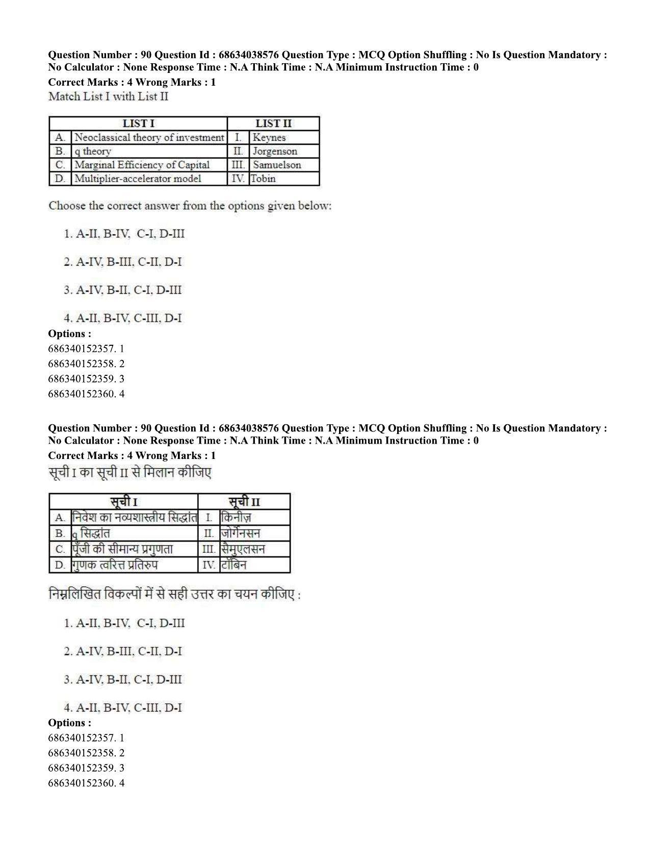 CUET PG 2023: COQP10 – Economics (Hin) - Shift 2 (25-06-2023) Question Paper - Page 90