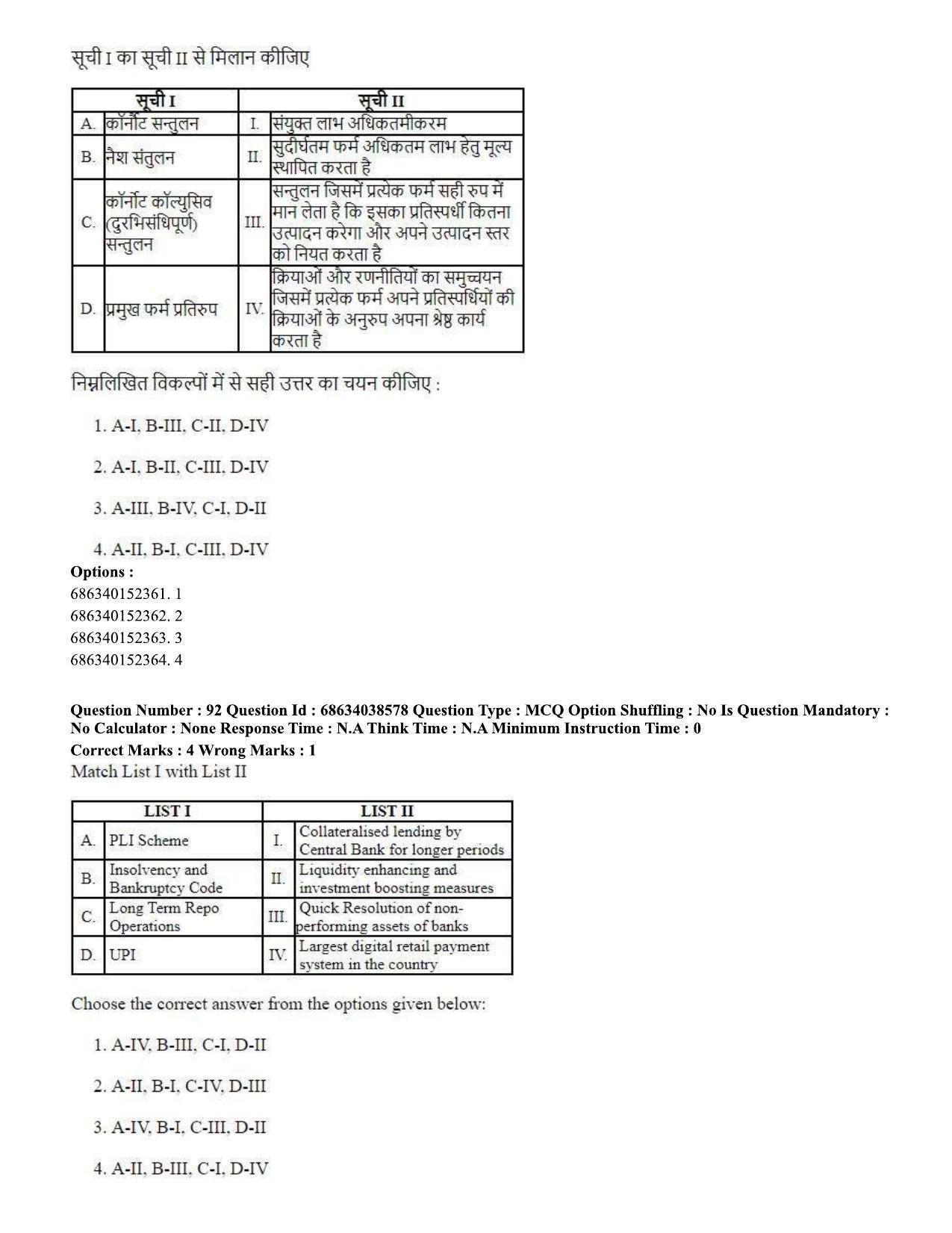 CUET PG 2023: COQP10 – Economics (Hin) - Shift 2 (25-06-2023) Question Paper - Page 92