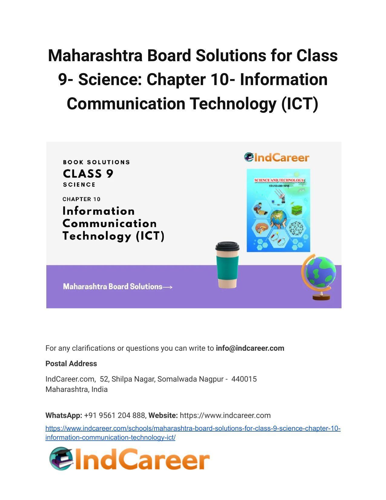 Maharashtra Board Solutions for Class 9- Science: Chapter 10- Information Communication Technology (ICT) - Page 1