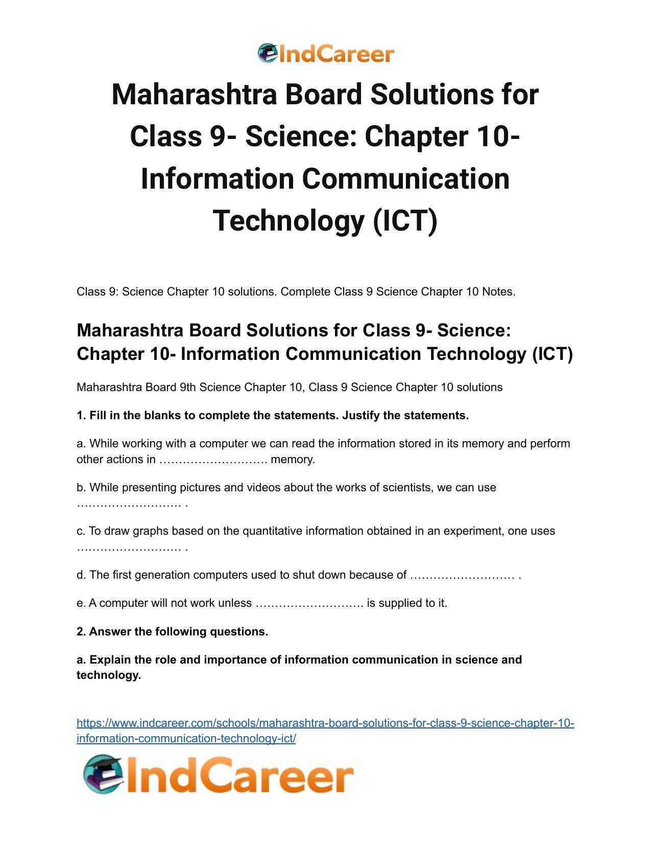 Maharashtra Board Solutions for Class 9- Science: Chapter 10- Information Communication Technology (ICT) - Page 2