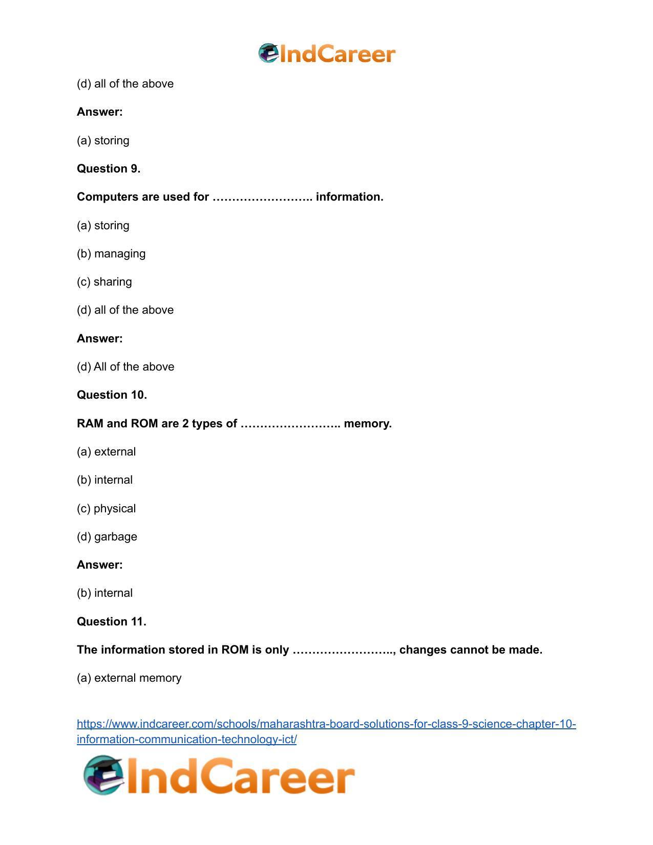 Maharashtra Board Solutions for Class 9- Science: Chapter 10- Information Communication Technology (ICT) - Page 12