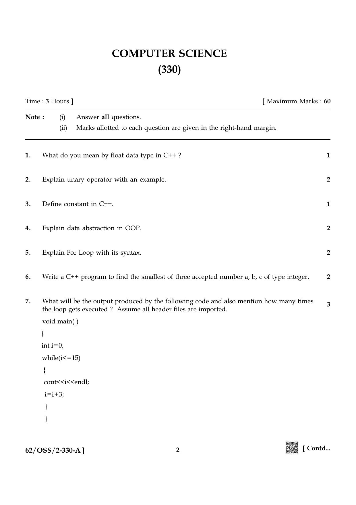 NIOS October 2021 Class 12 Computer Science Question Paper - Page 2