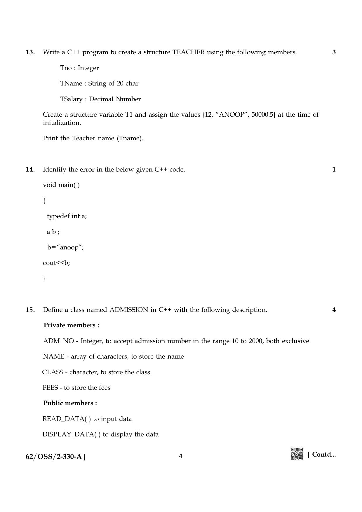 NIOS October 2021 Class 12 Computer Science Question Paper - Page 4