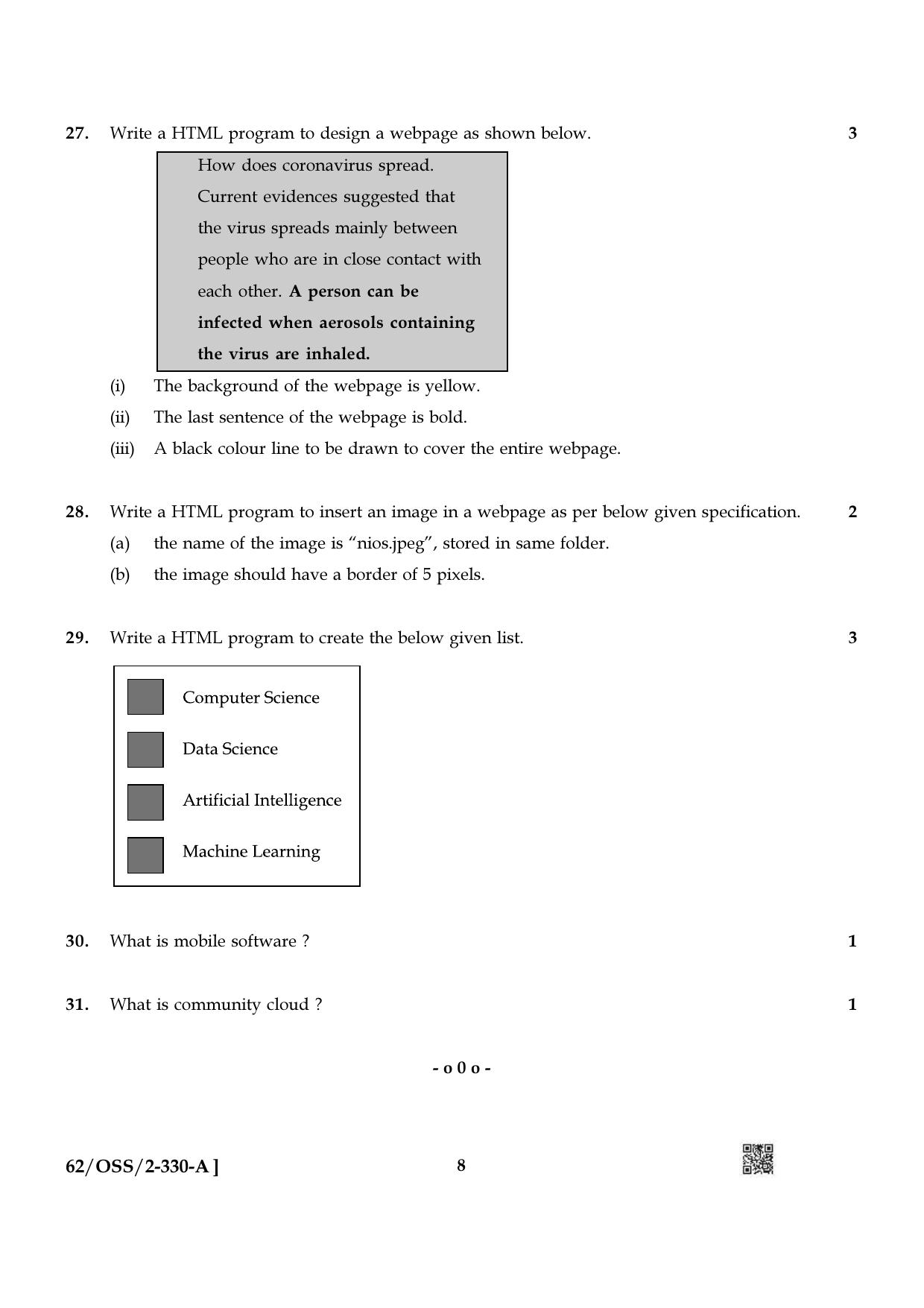 NIOS October 2021 Class 12 Computer Science Question Paper - Page 8
