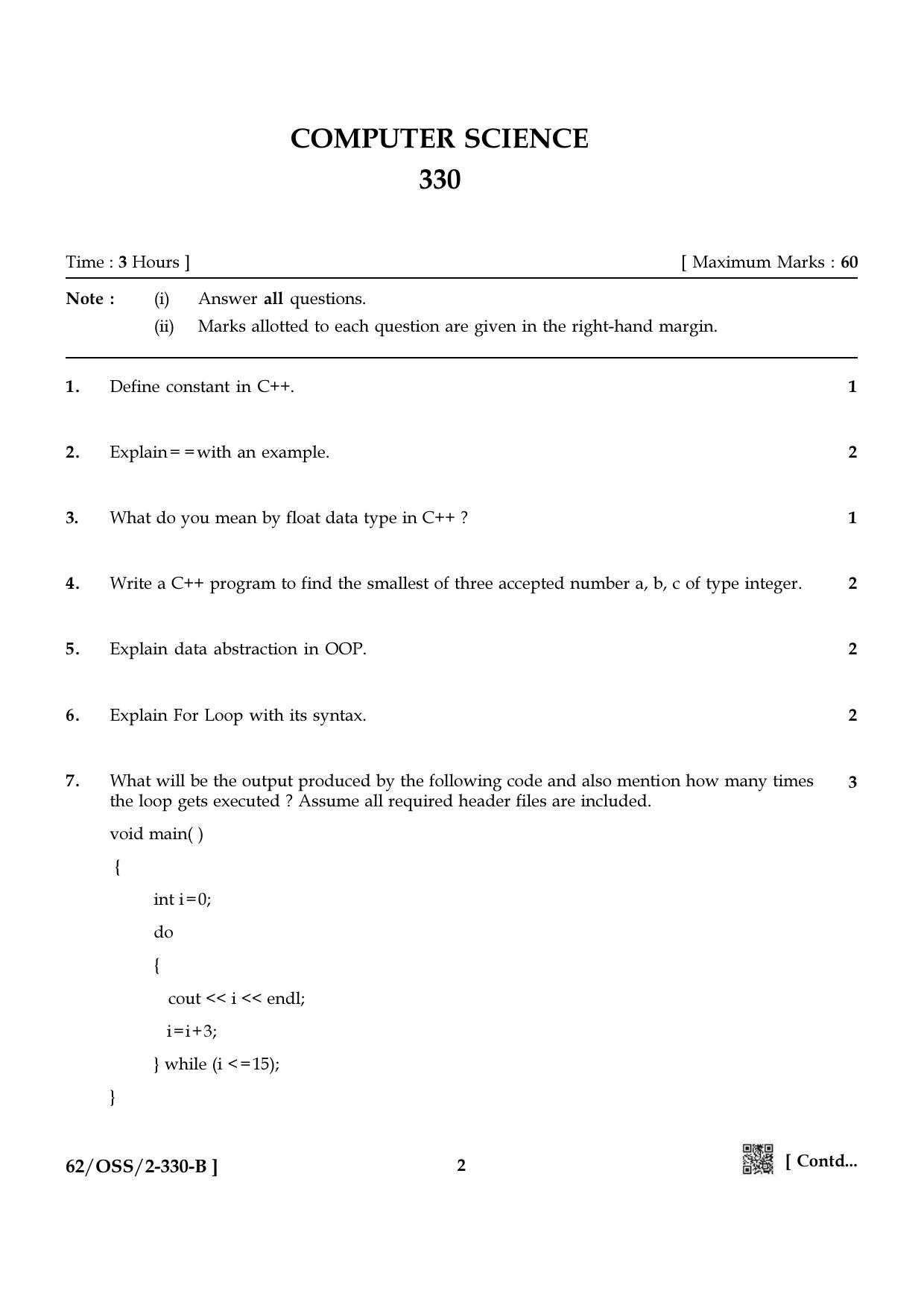 NIOS October 2021 Class 12 Computer Science Question Paper - Page 10