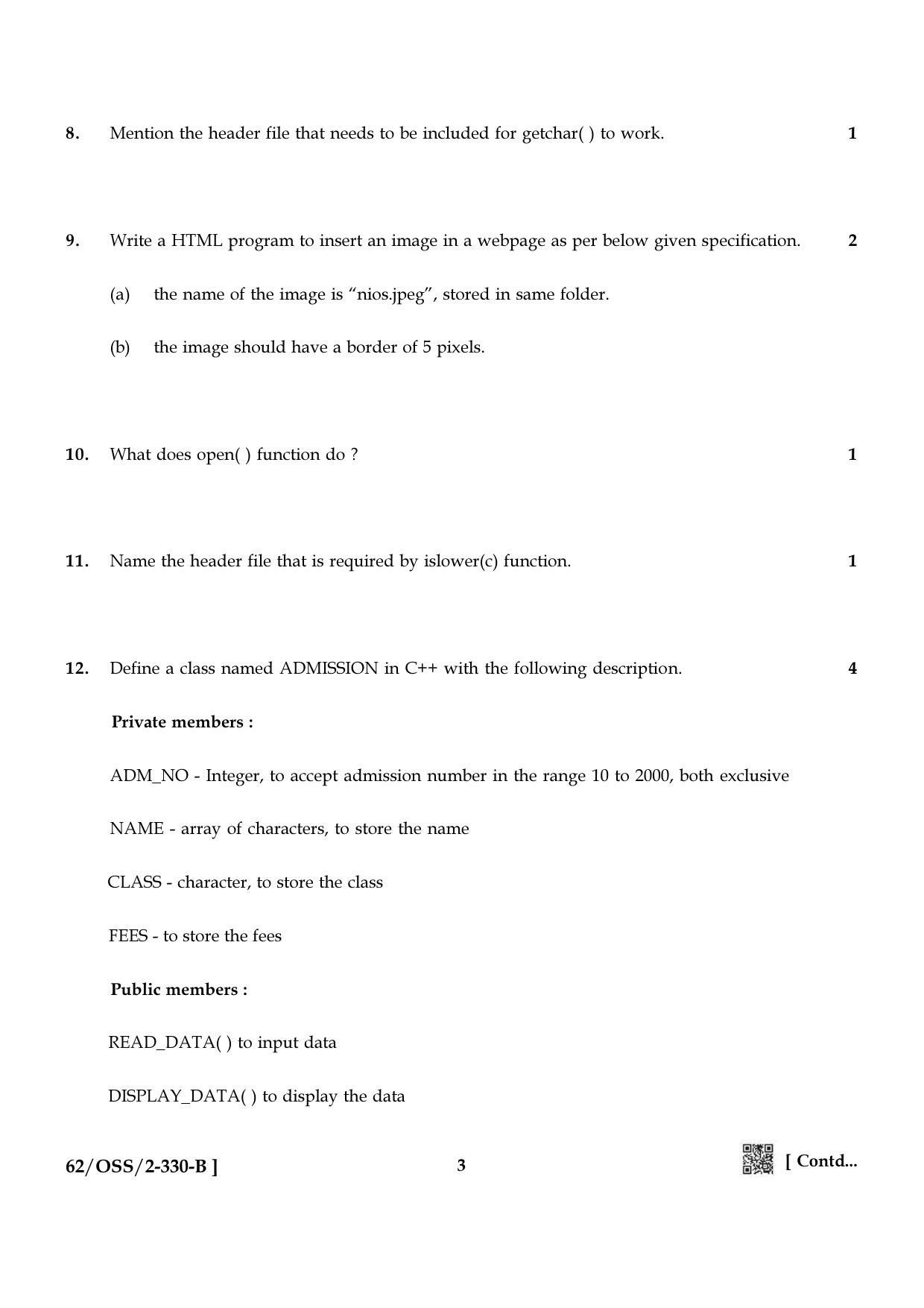NIOS October 2021 Class 12 Computer Science Question Paper - Page 11