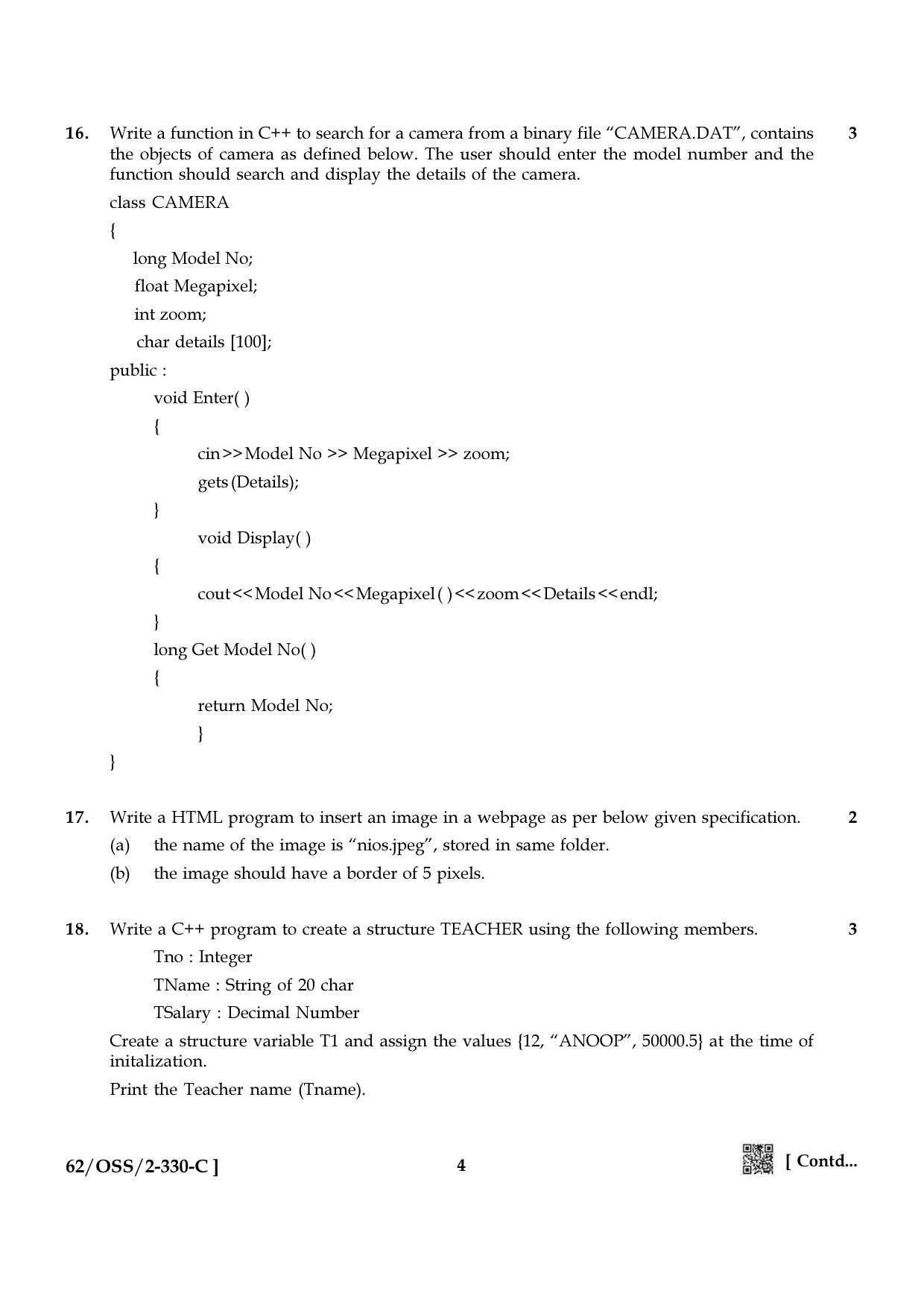 NIOS October 2021 Class 12 Computer Science Question Paper - Page 20
