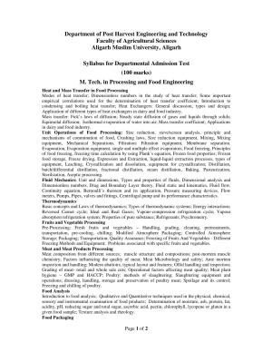 AMU Entrance Exam: M.Tech Processing & Food Engineering Syllabus