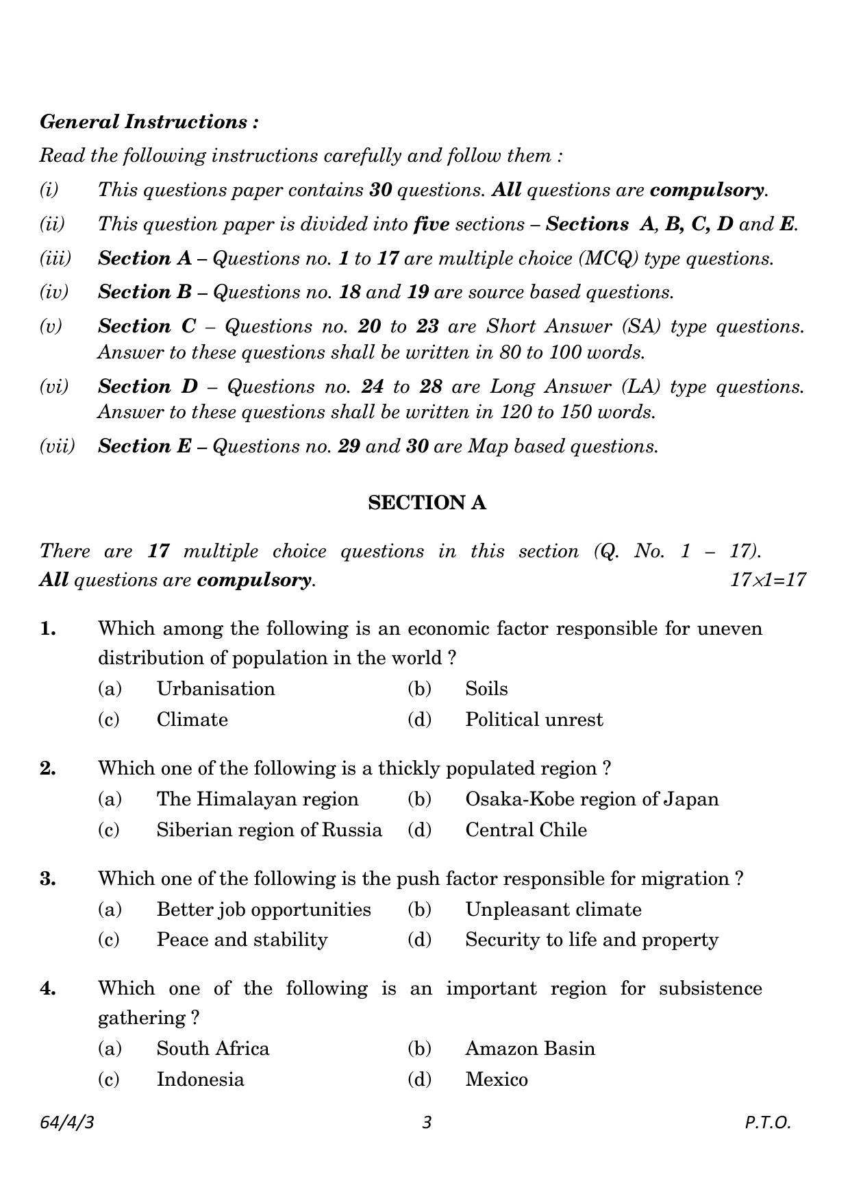 CBSE Class 12 64-4-3 Geography 2023 Question Paper - Page 3