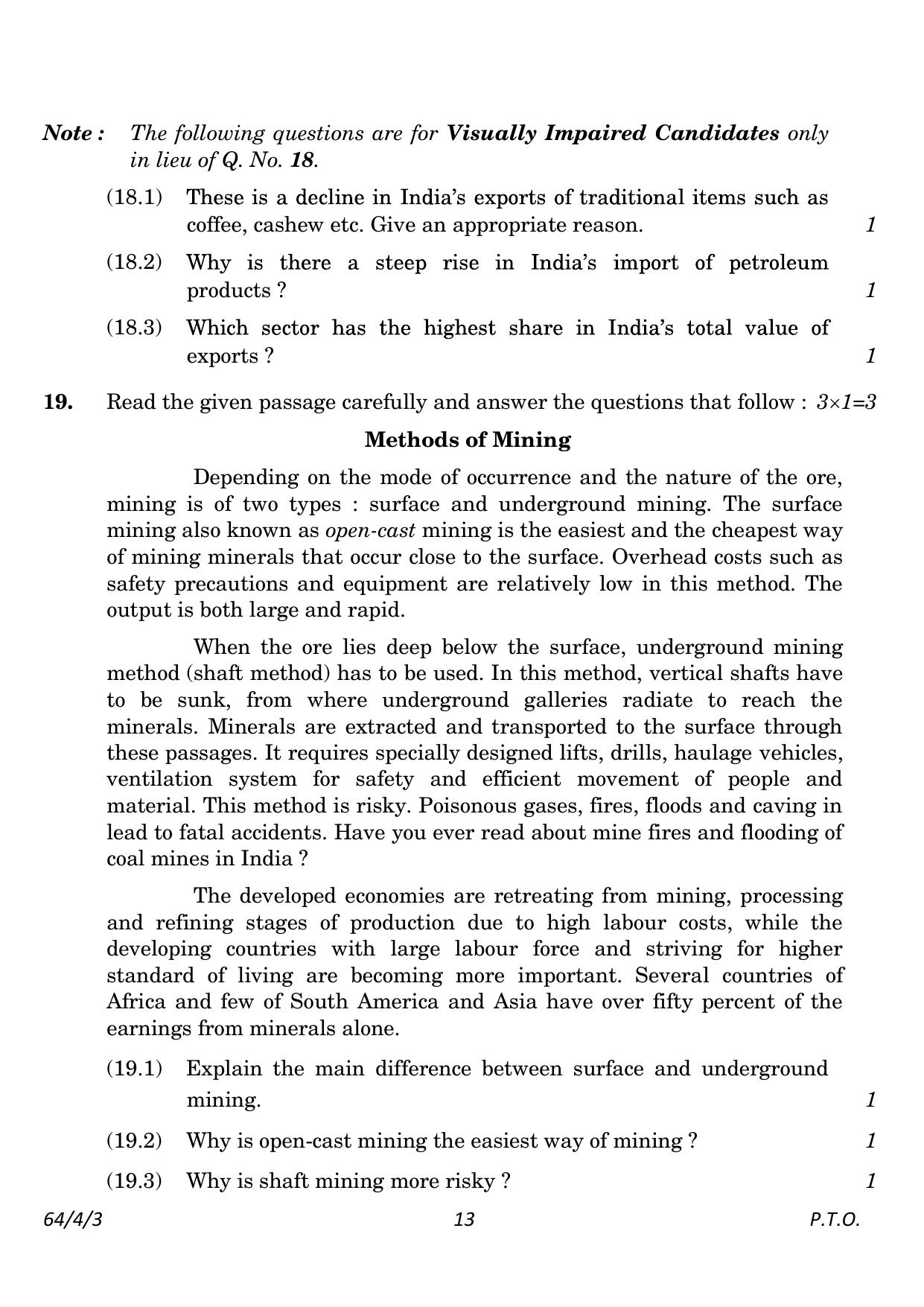 CBSE Class 12 64-4-3 Geography 2023 Question Paper - Page 13