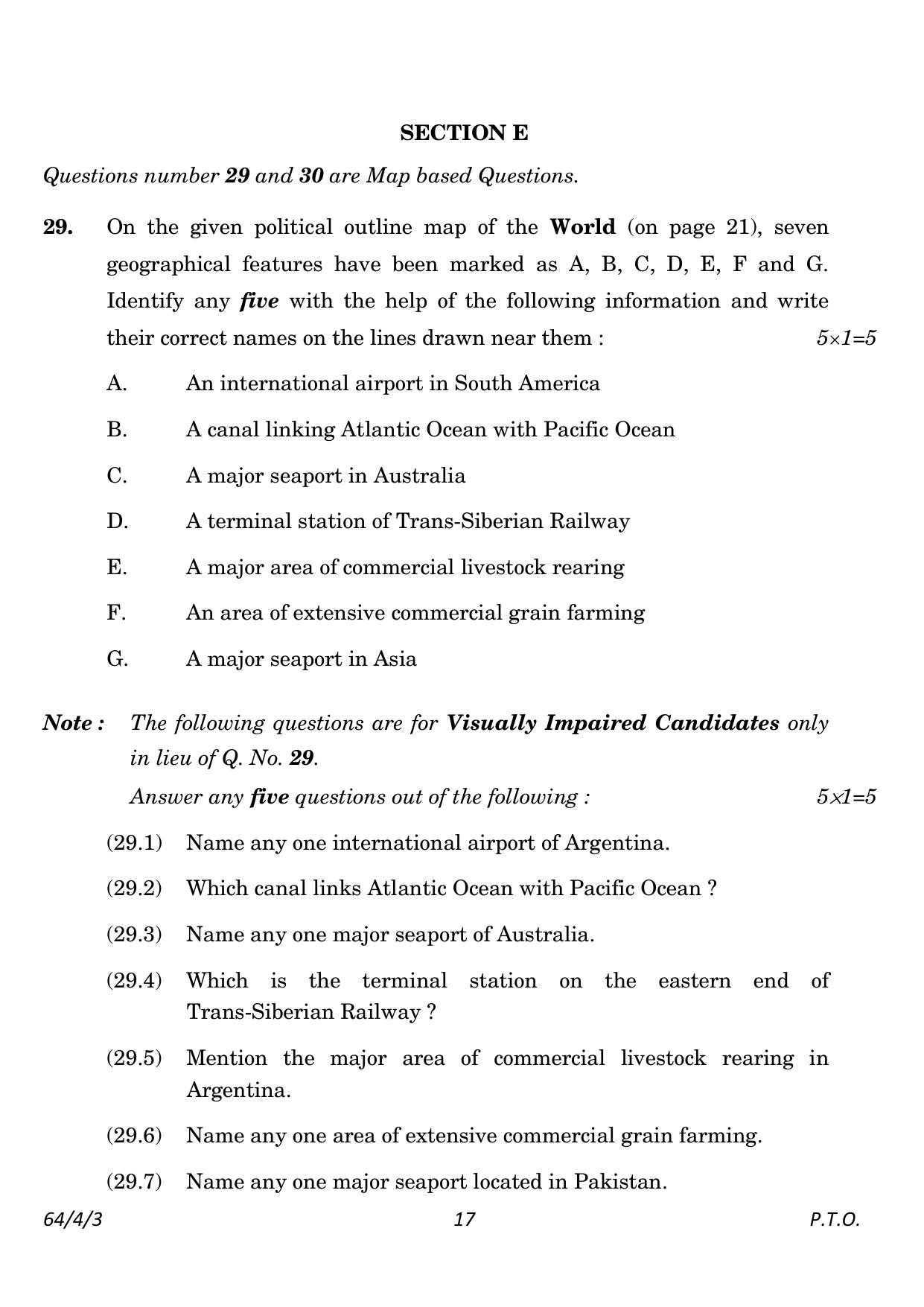 CBSE Class 12 64-4-3 Geography 2023 Question Paper - Page 17
