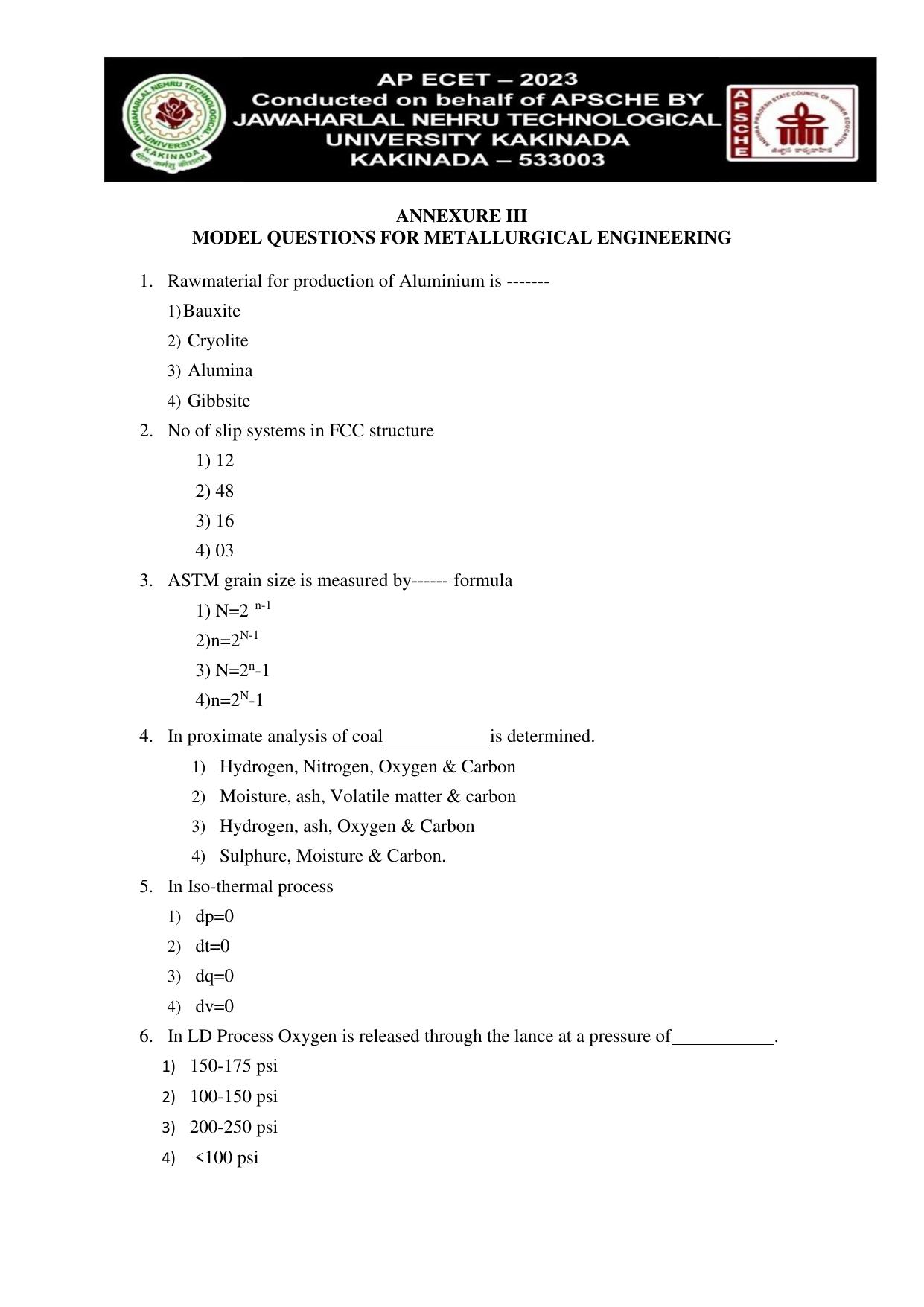 AP ECET METALLURGICAL ENGINEERING Syllabus - Page 4
