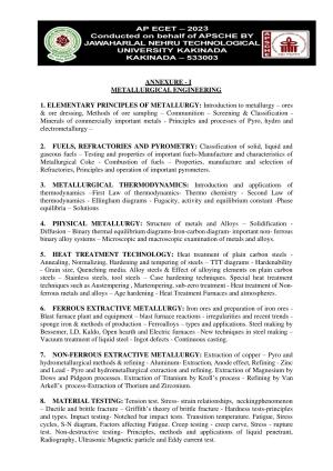 AP ECET METALLURGICAL ENGINEERING Syllabus
