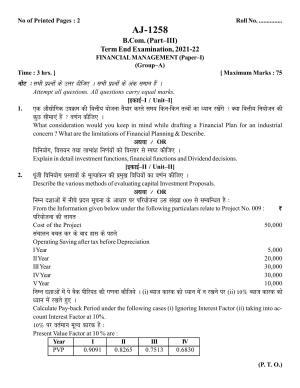 Bilaspur University Question Paper 2021-2022: B.COM Part -III (Three) (10+2+3) (I) Financial Management Paper 1