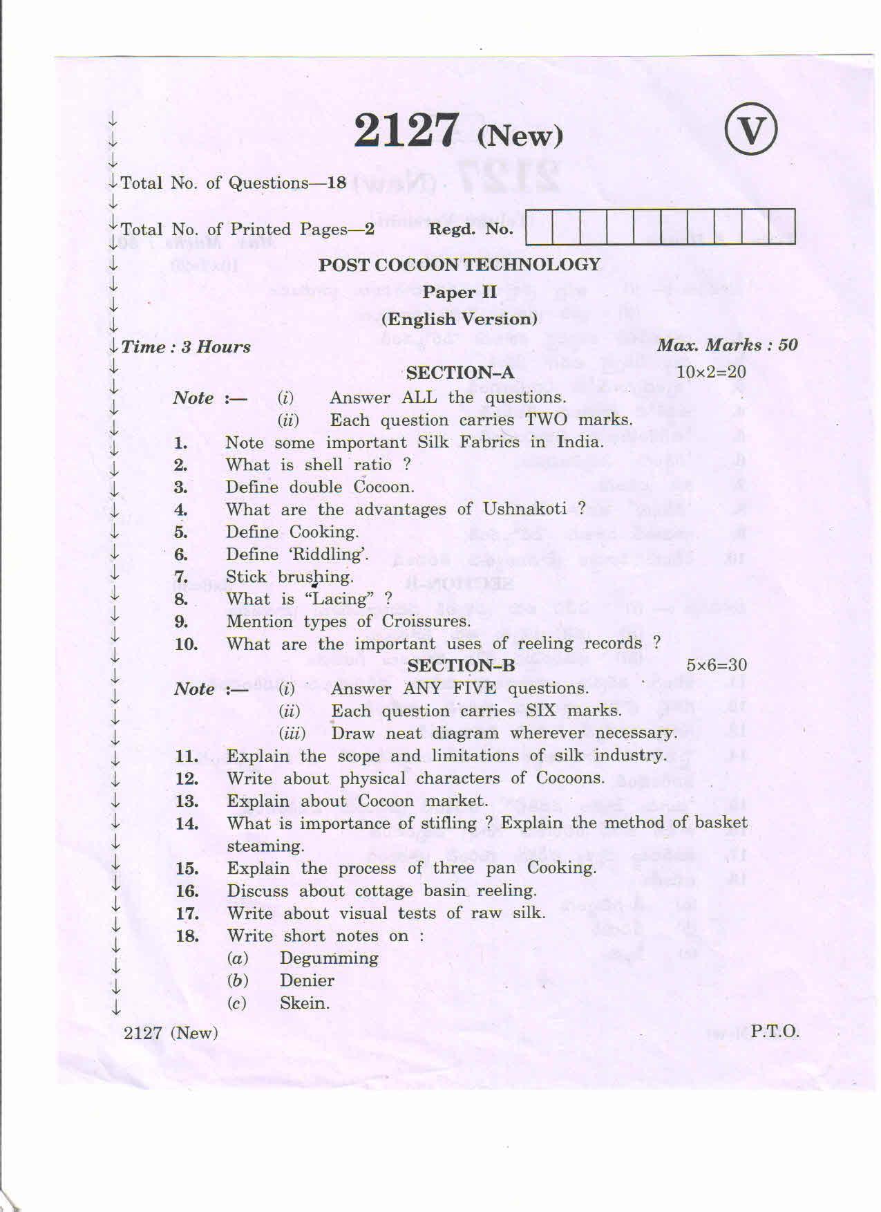 AP Inter 2nd Year Post Cocoon Technology-II (new) March-2020-Vocational Question Paper - Page 1