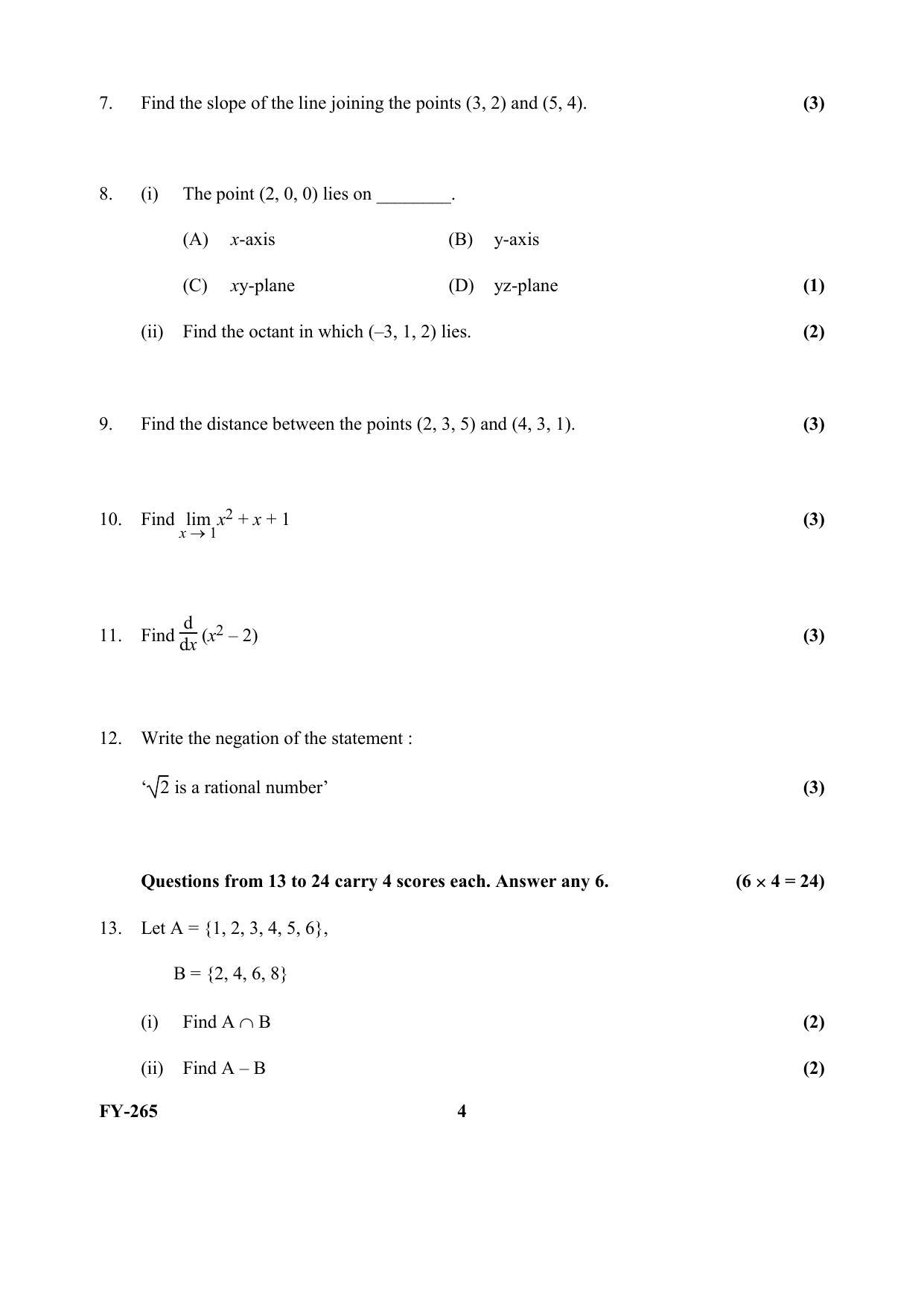 Kerala Plus One (Class 11th) Mathematics-Science-Hearing Question Paper 2021 - Page 4