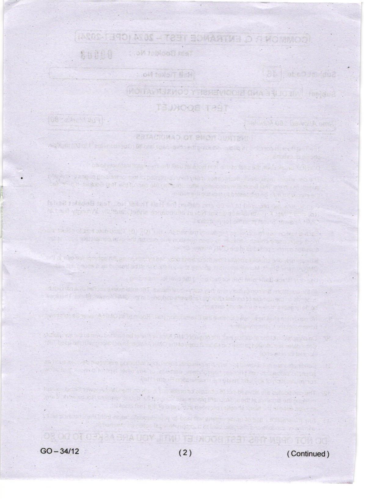 Odisha CPET 2024 WILDLIFE & BC Question Papers - Page 2
