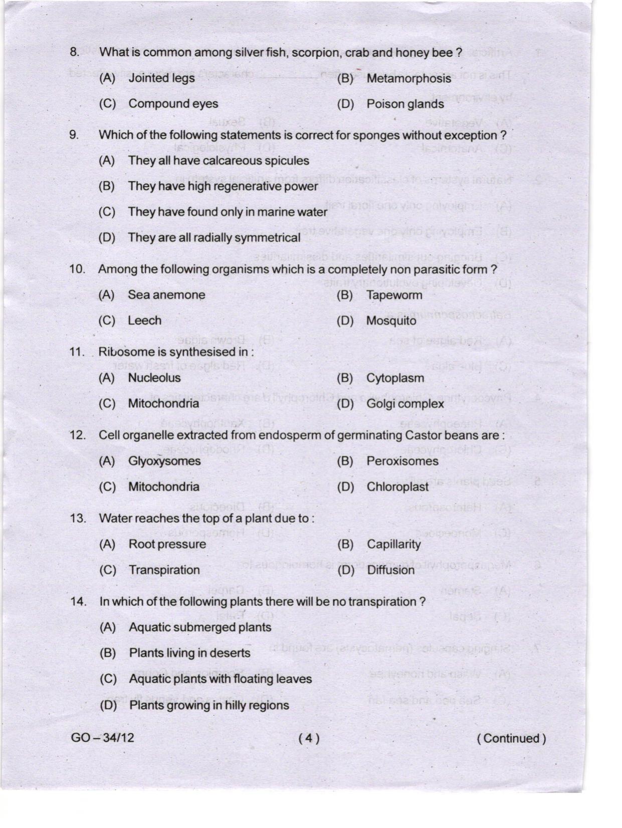 Odisha CPET 2024 WILDLIFE & BC Question Papers - Page 4