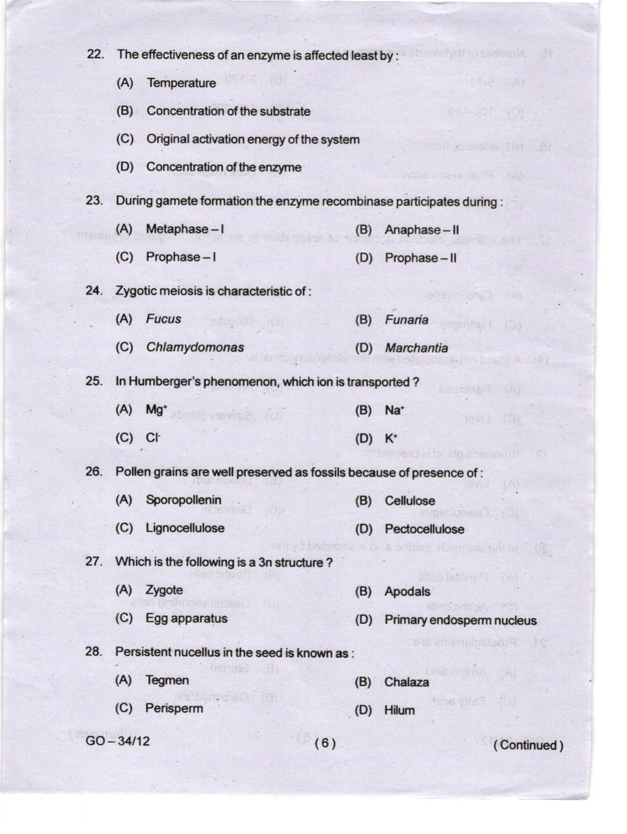 Odisha CPET 2024 WILDLIFE & BC Question Papers - Page 6