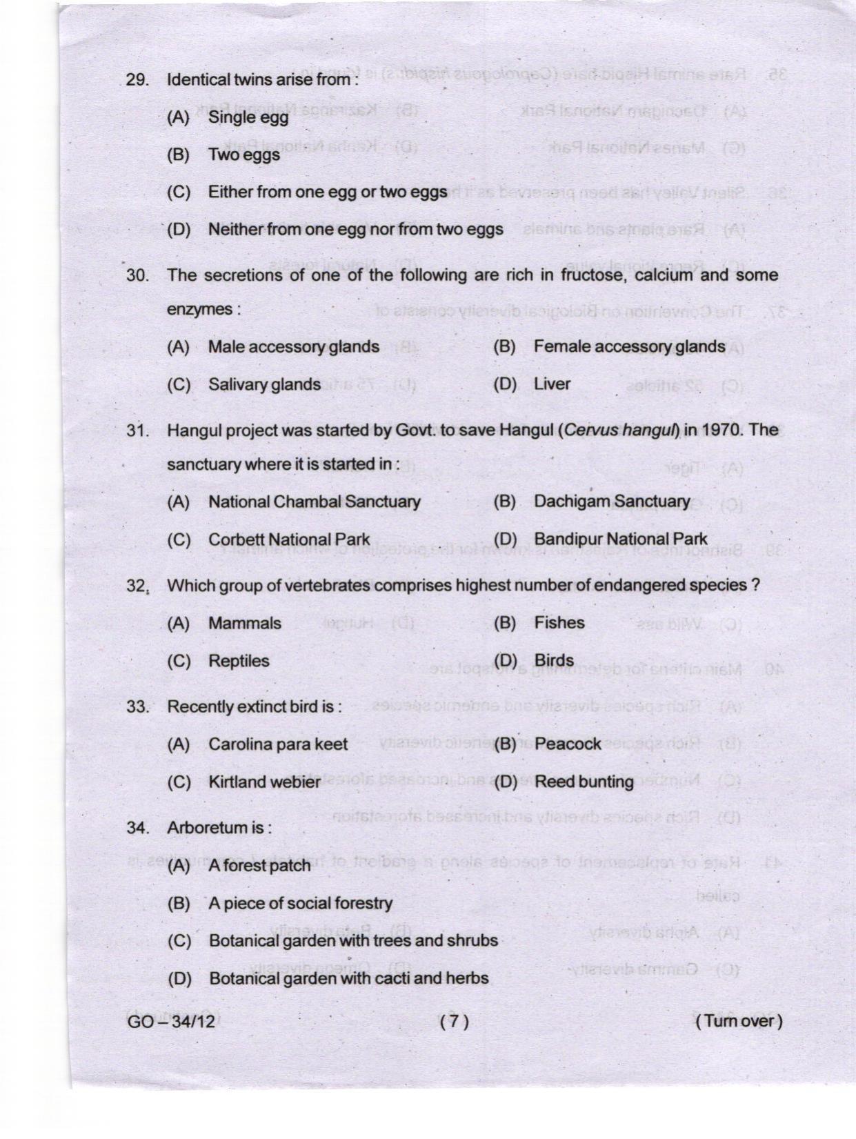 Odisha CPET 2024 WILDLIFE & BC Question Papers - Page 7