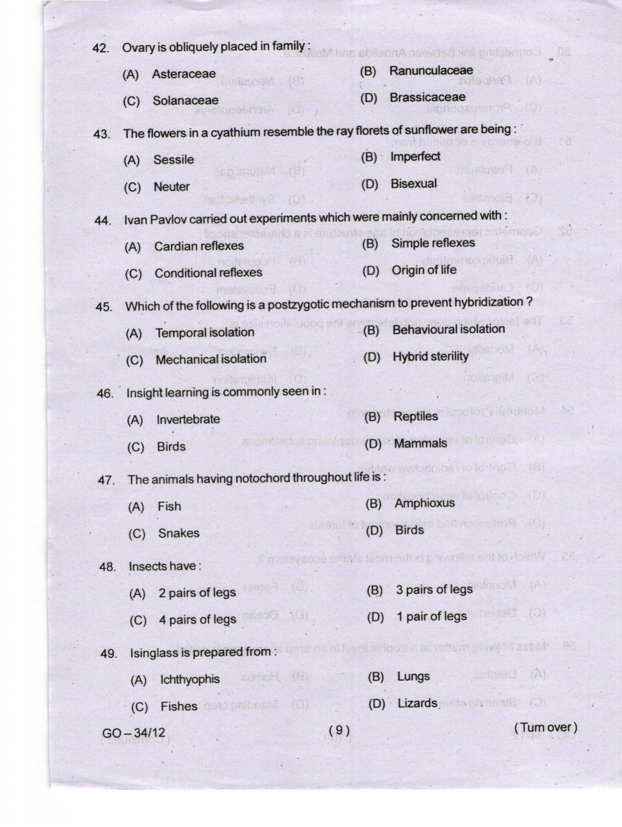 Odisha CPET 2024 WILDLIFE & BC Question Papers - Page 9