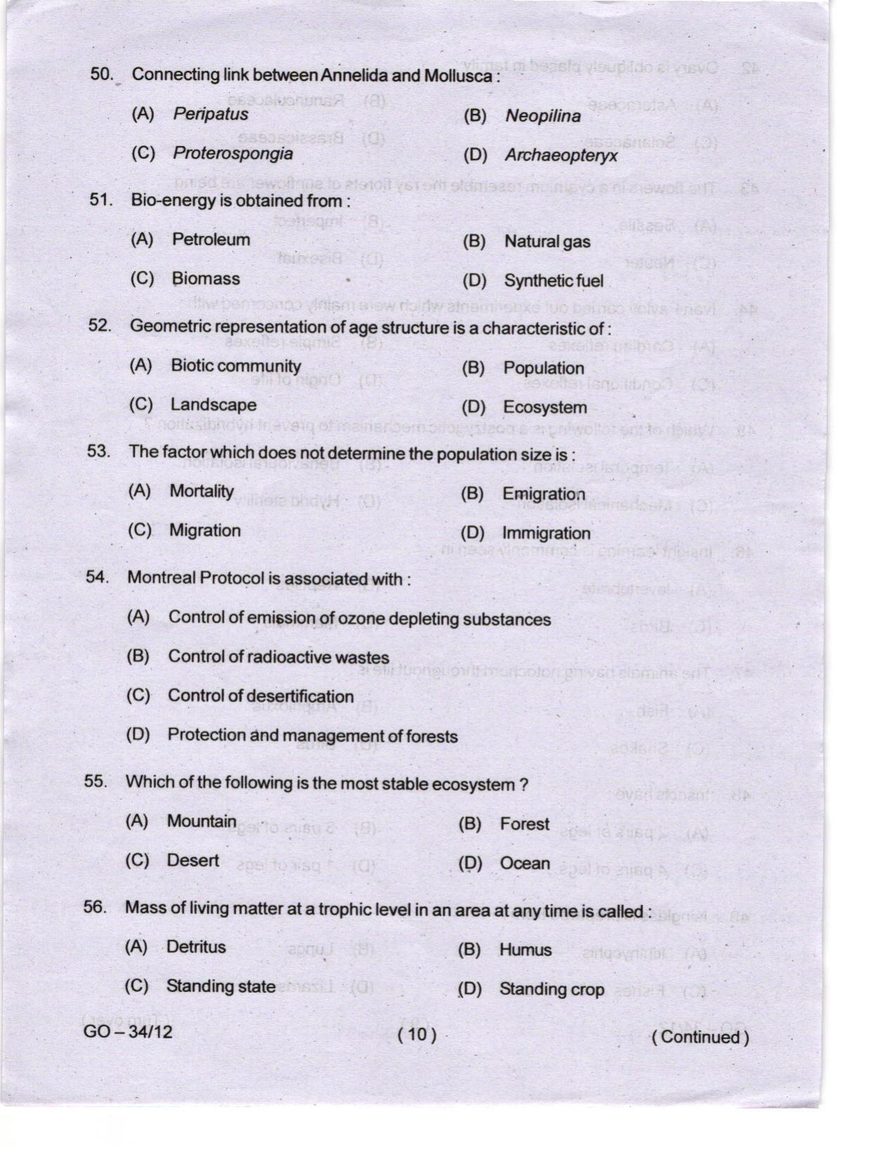 Odisha CPET 2024 WILDLIFE & BC Question Papers - Page 10