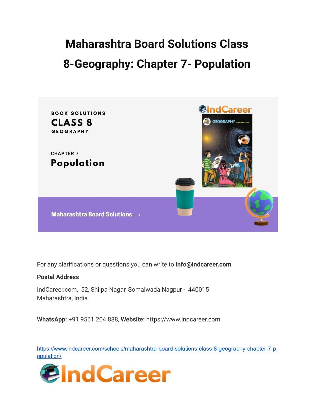 Maharashtra Board Solutions Class 8-Geography: Chapter 7- Population - Page 1