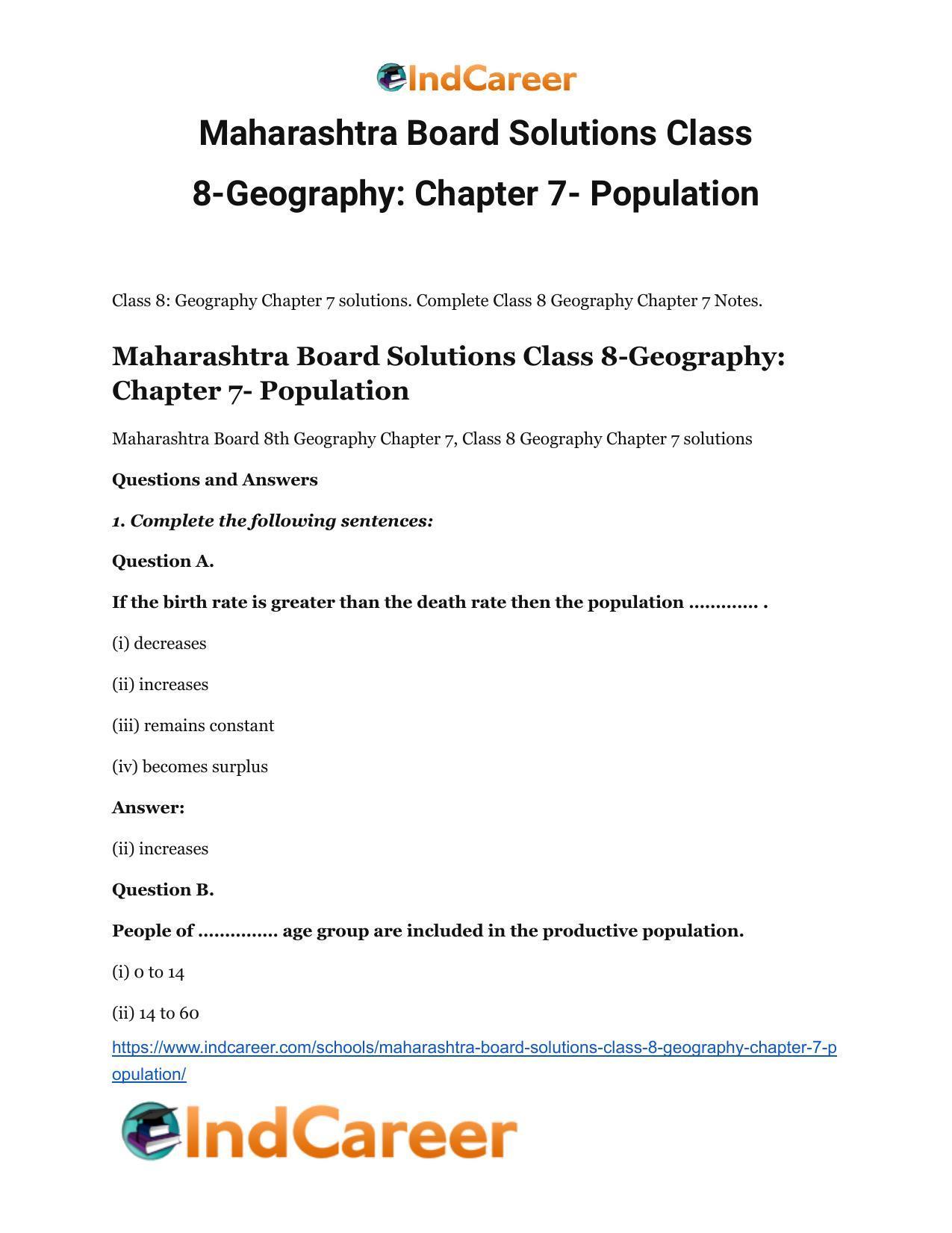 Maharashtra Board Solutions Class 8-Geography: Chapter 7- Population - Page 2