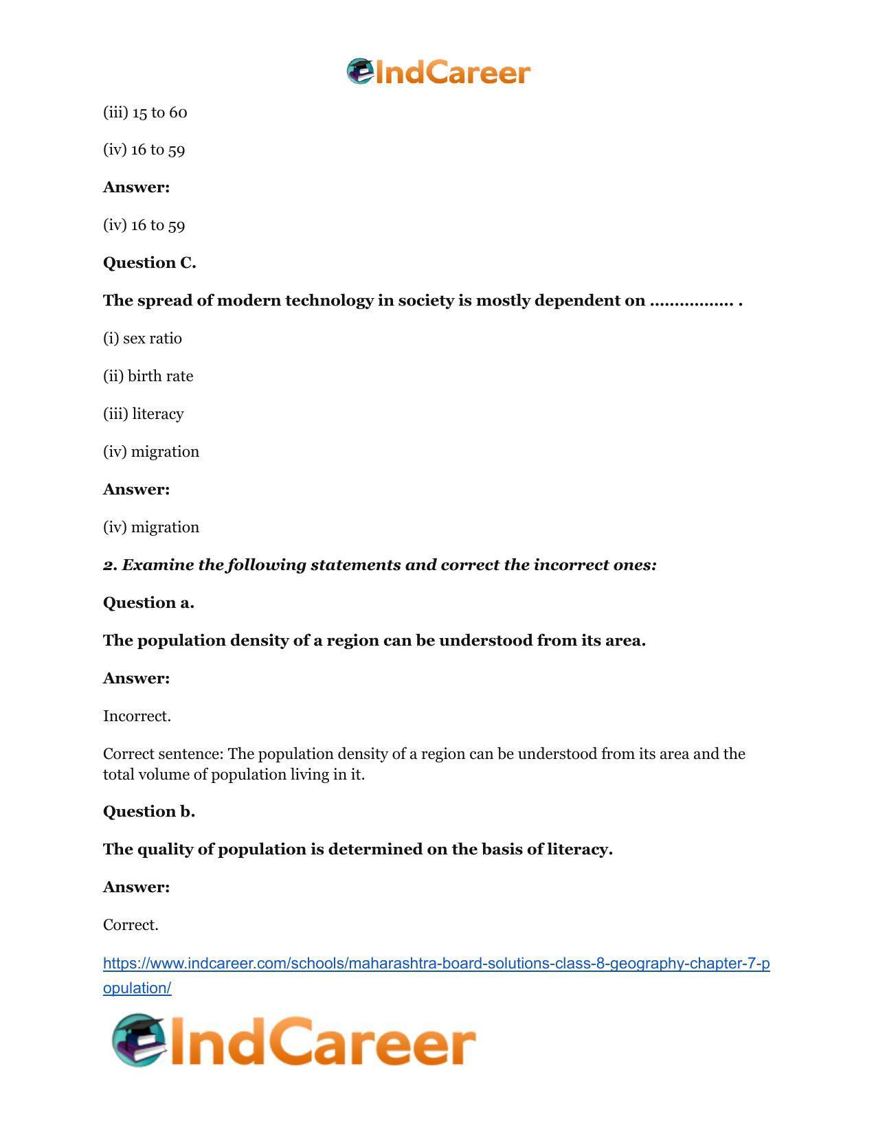 Maharashtra Board Solutions Class 8-Geography: Chapter 7- Population - Page 3