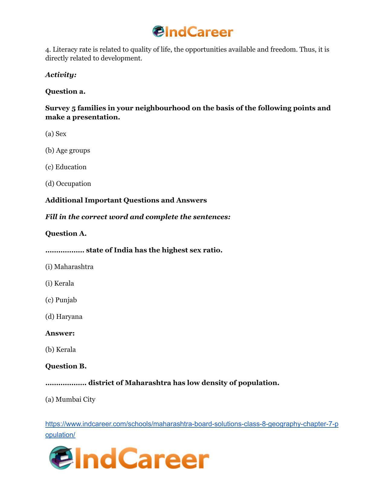 Maharashtra Board Solutions Class 8-Geography: Chapter 7- Population - Page 10