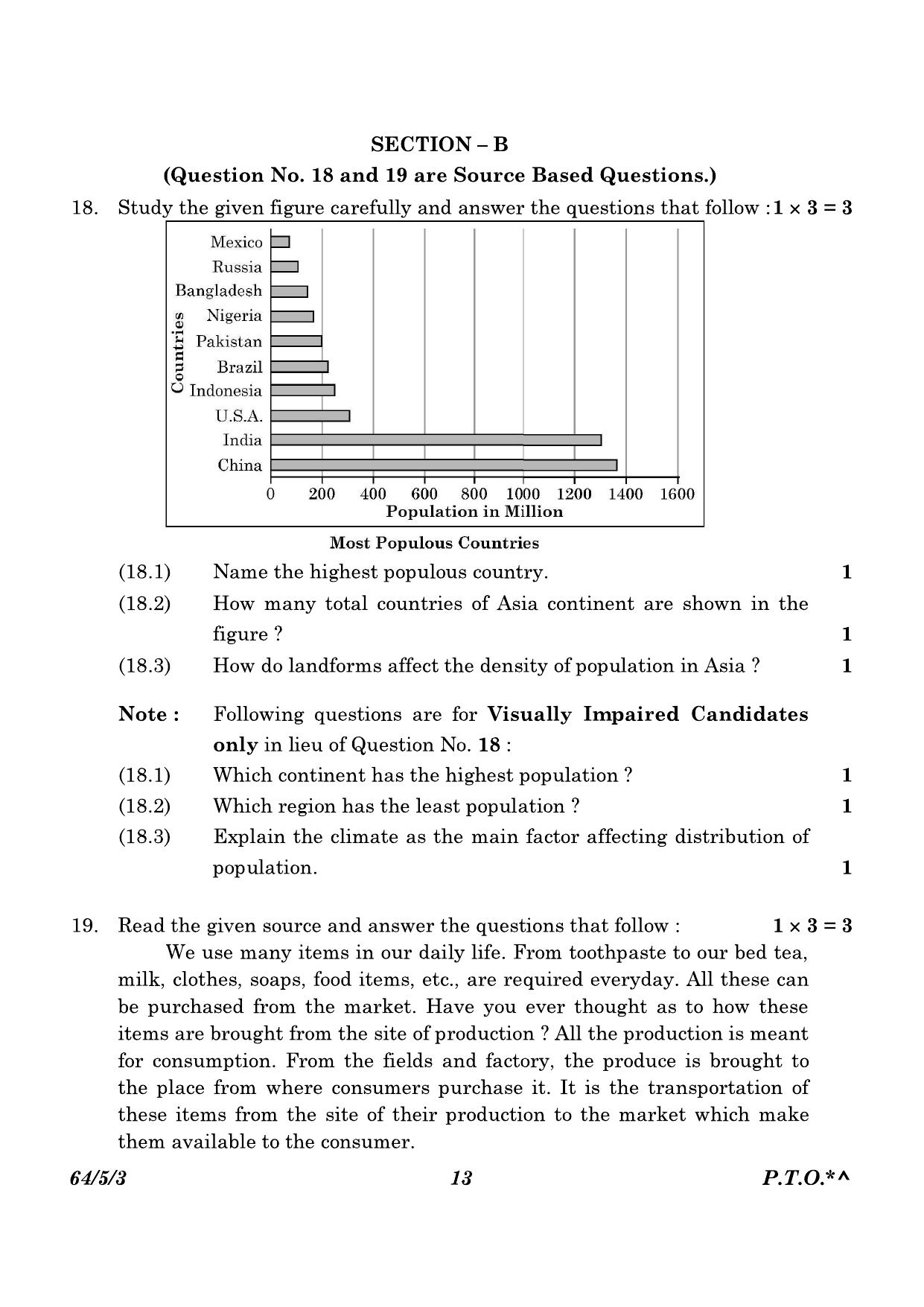 CBSE Class 12 64-5-3 Geography 2023 Question Paper - Page 13
