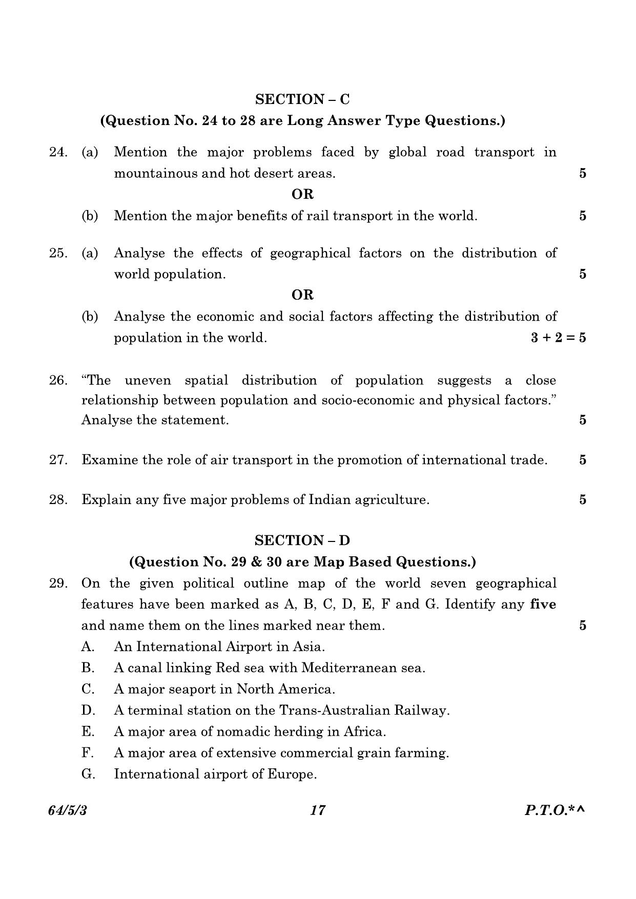 CBSE Class 12 64-5-3 Geography 2023 Question Paper - Page 17
