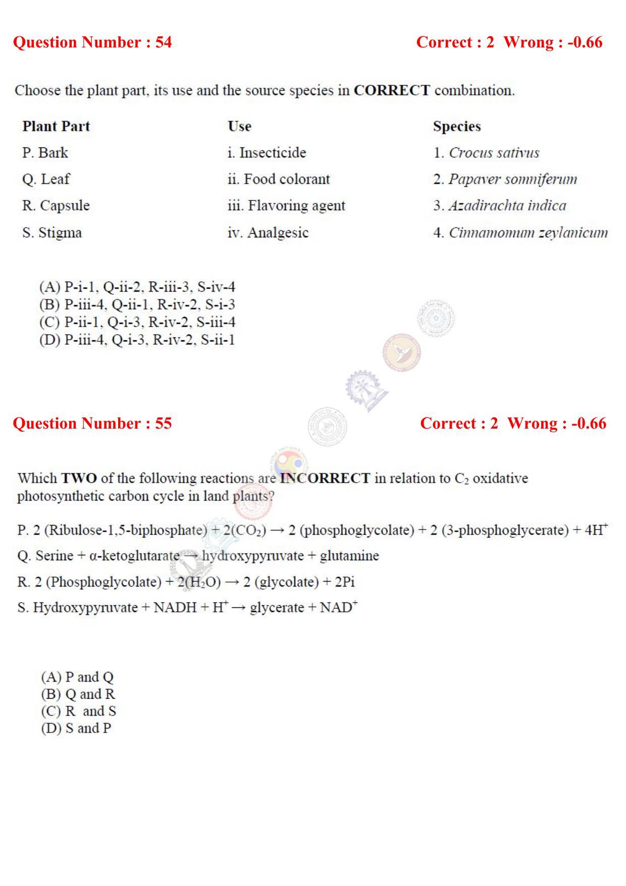 GATE 2017 Life Sciences (XL) Question Paper with Answer Key - Page 25