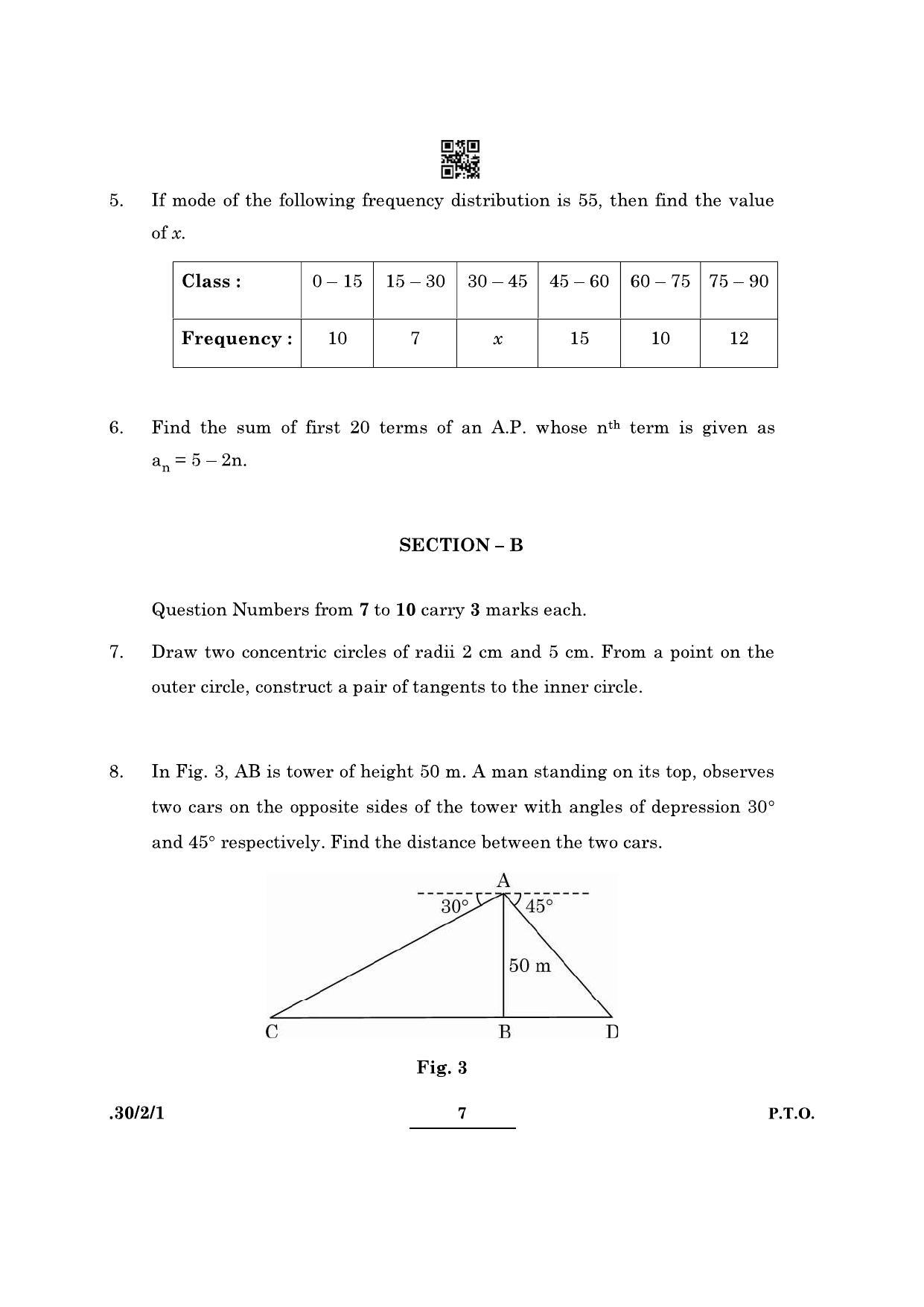 CBSE Class 10 Maths (30/2/1 - SET I) 2022 Question Paper - Page 7
