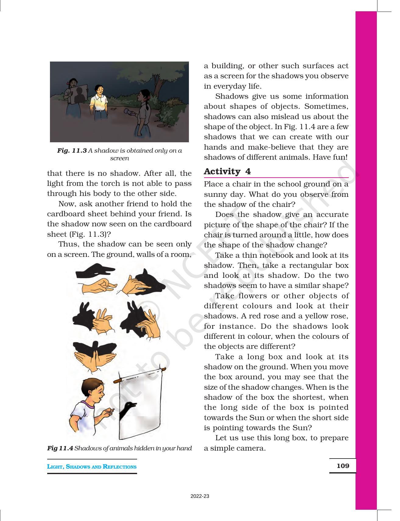 NCERT Book for Class 6 Science: Chapter 11-Light, Shadows and Reflections - Page 3