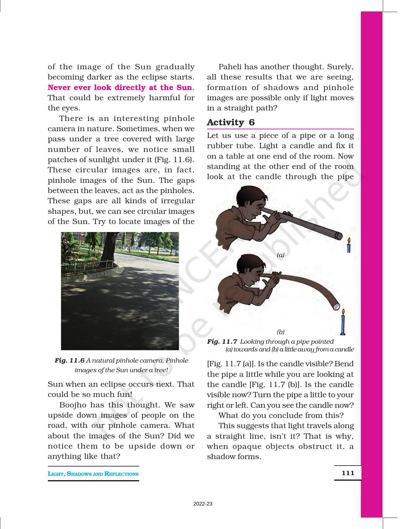 NCERT Book for Class 6 Science: Chapter 11-Light, Shadows and Reflections - Page 5
