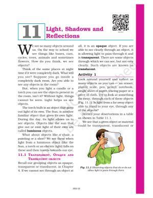 NCERT Book for Class 6 Science: Chapter 11-Light, Shadows and Reflections