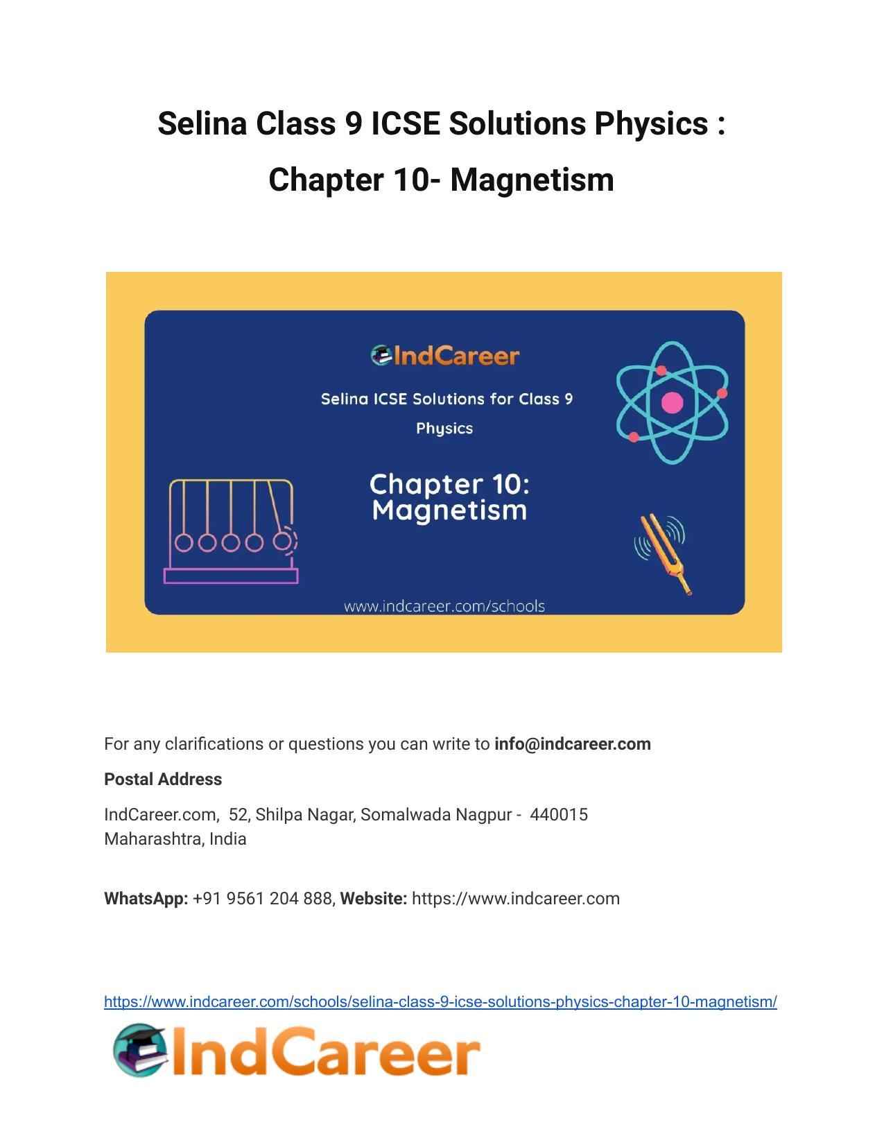 Selina Class 9 ICSE Solutions Physics : Chapter 10- Magnetism - Page 1