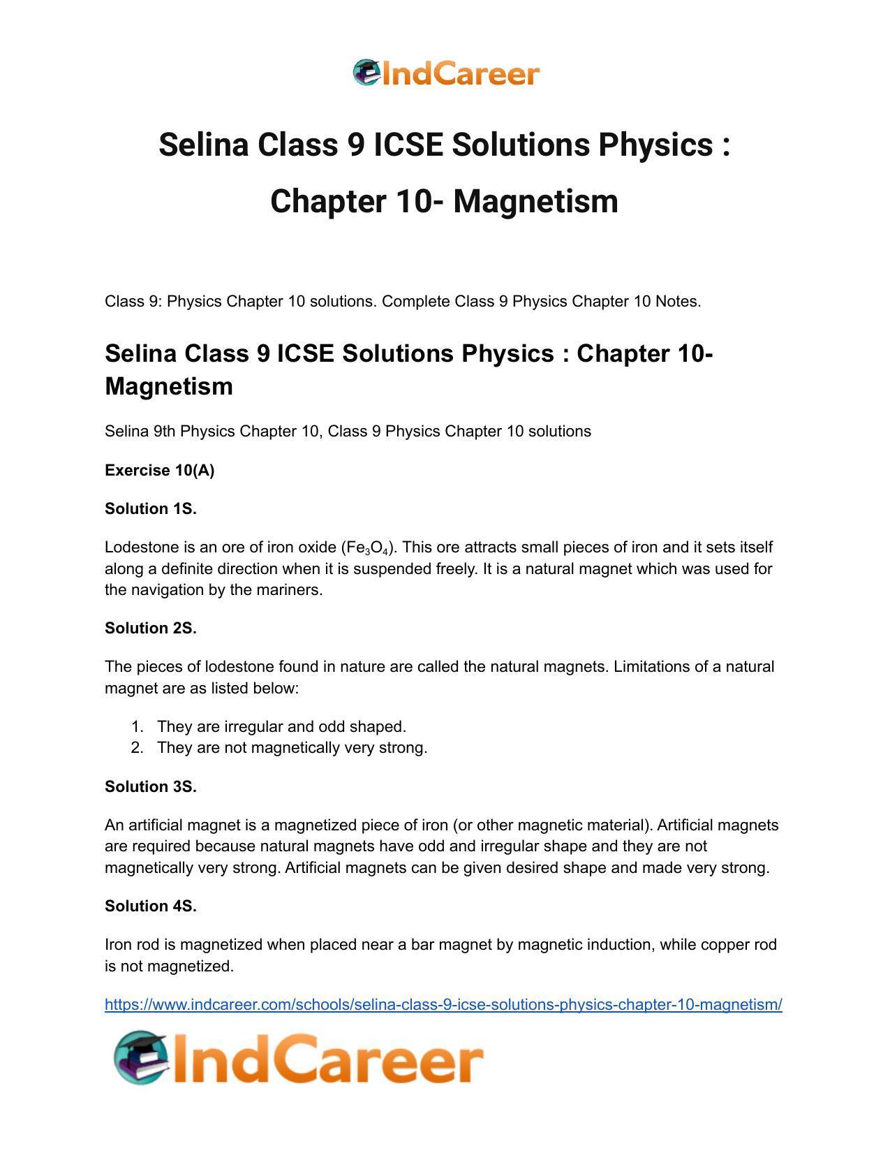 Selina Class 9 ICSE Solutions Physics : Chapter 10- Magnetism - Page 2