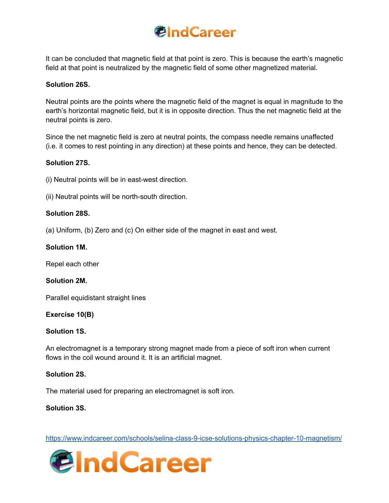 Selina Class 9 ICSE Solutions Physics : Chapter 10- Magnetism - Page 9