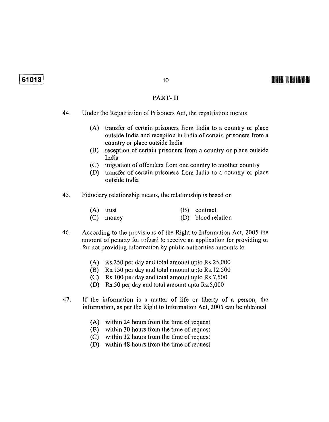CUSAT CAT 2013 LLM Question Paper - Page 11